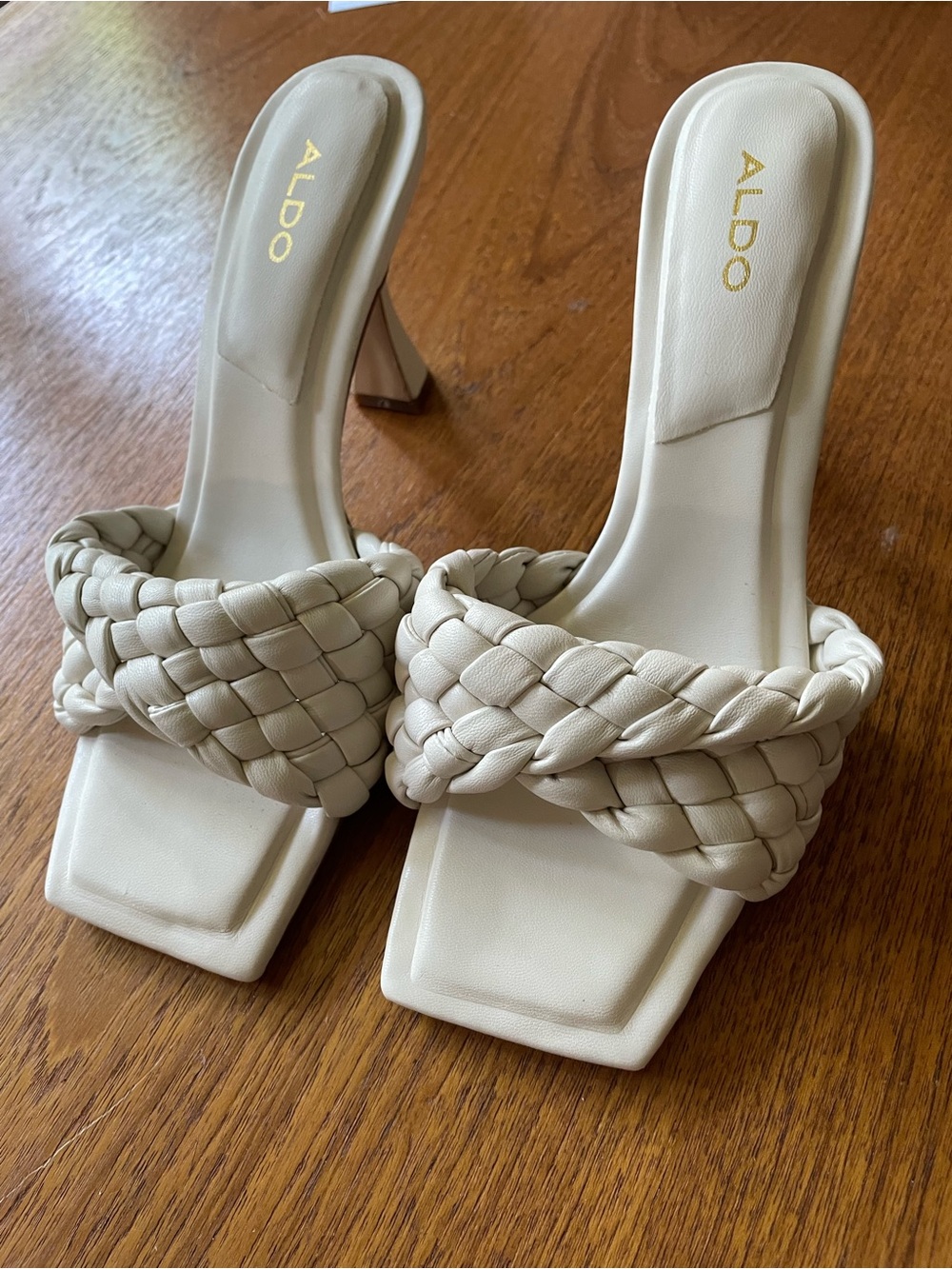 ALDO White Braided Strap Mid-Heel Sandals - Picture 7 of 8
